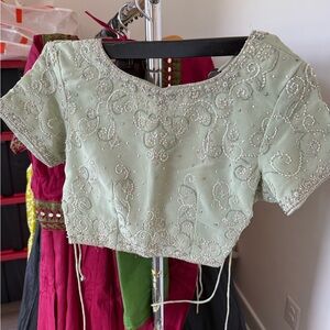 Embroidered pastel, mint green Indian dress